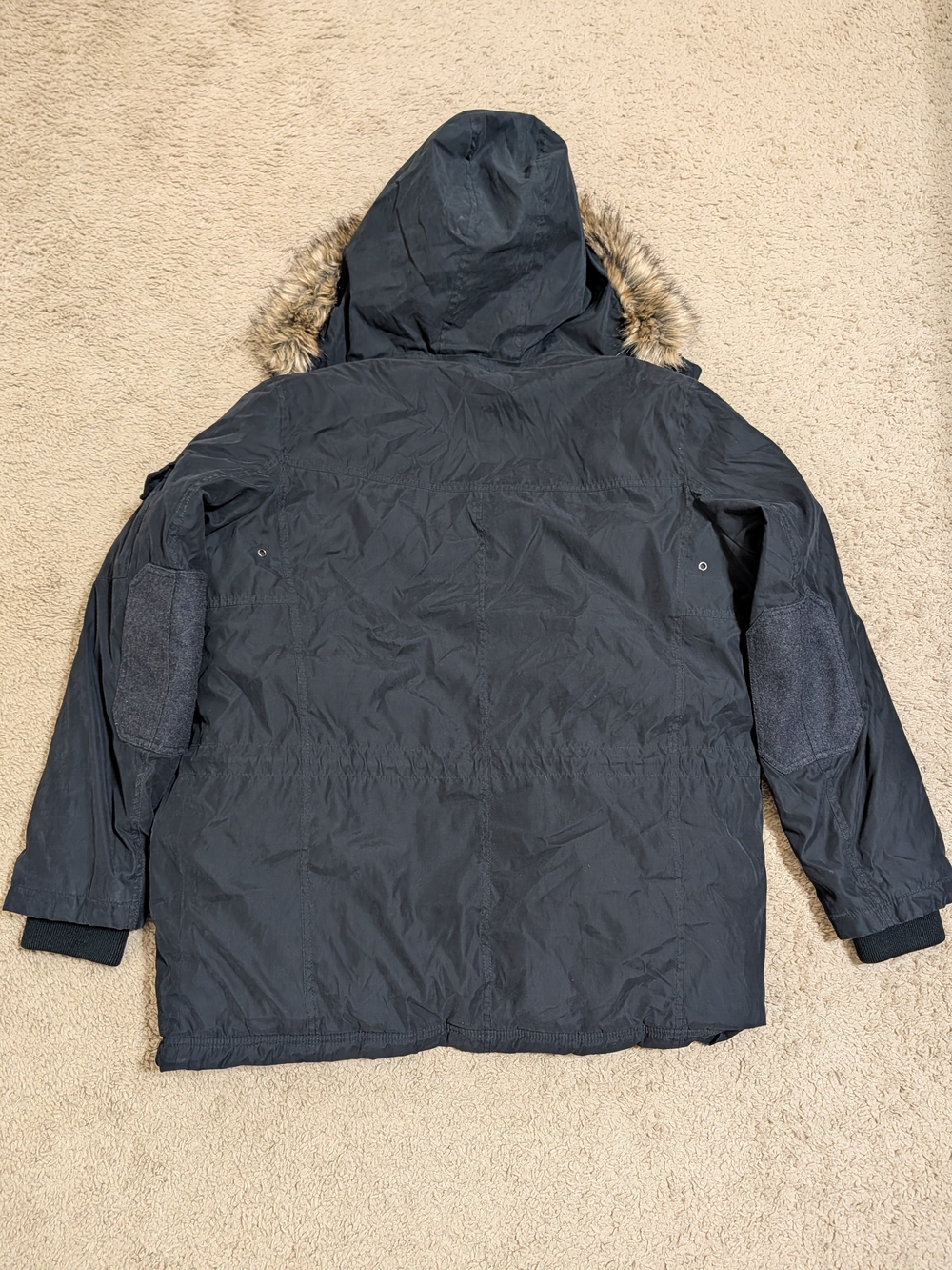 Nautica Men's Winter Large Black Hooded Jacket Puffer Parka with Faux Fur Trim - Picture 10 of 10